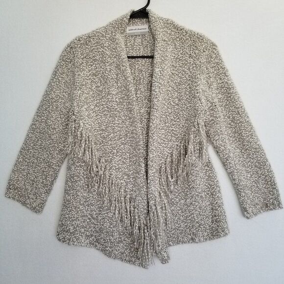 Alfred Dunner Fringe Cardigan Sweater Gray Multi Color Women's P Medium - Picture 3 of 8